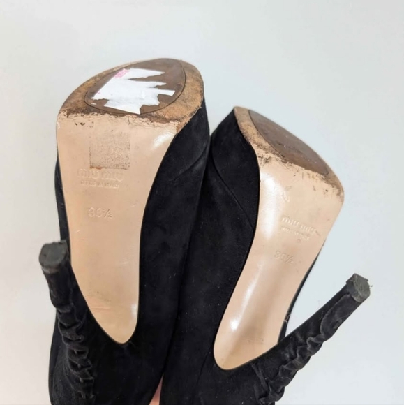 Miu Miu Black Suede Pumps Ruched Heel, 6.5, Platform, 5" Heel Classic, Sexy - Picture 6 of 10